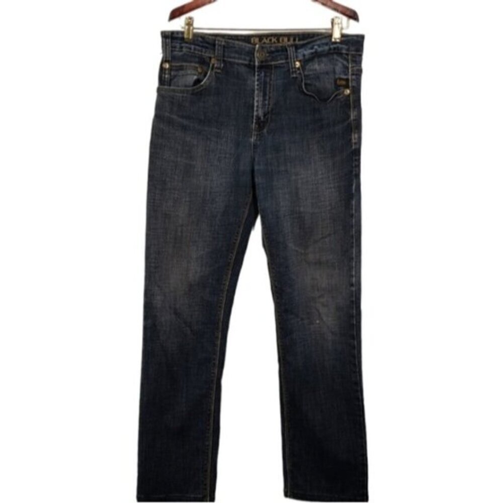 Black Bull Jeans Men's Size 32 Straight Leg Athletic Fit Jeans Dark Wash HEMMED